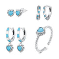 Ocean Blue Heart Series 925 Sterling Silver Wave Ear Clips and Open Heart Women Fashion Jewelry Silver Jewelry Set