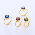 stainless steel 18k gold plated natural stone gemstone adjustable cuff cz rings