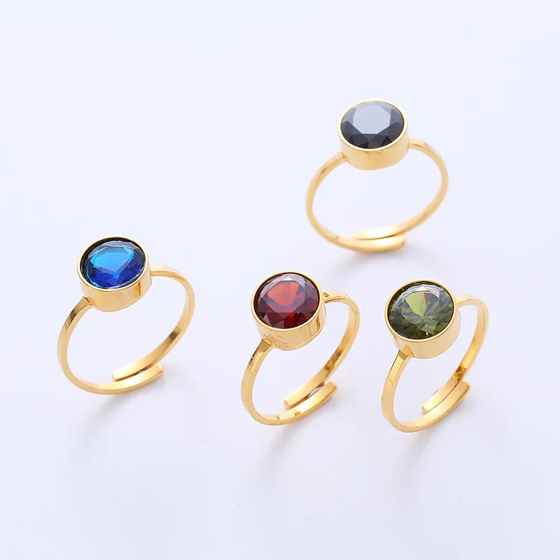 stainless steel 18k gold plated natural stone gemstone adjustable cuff cz rings