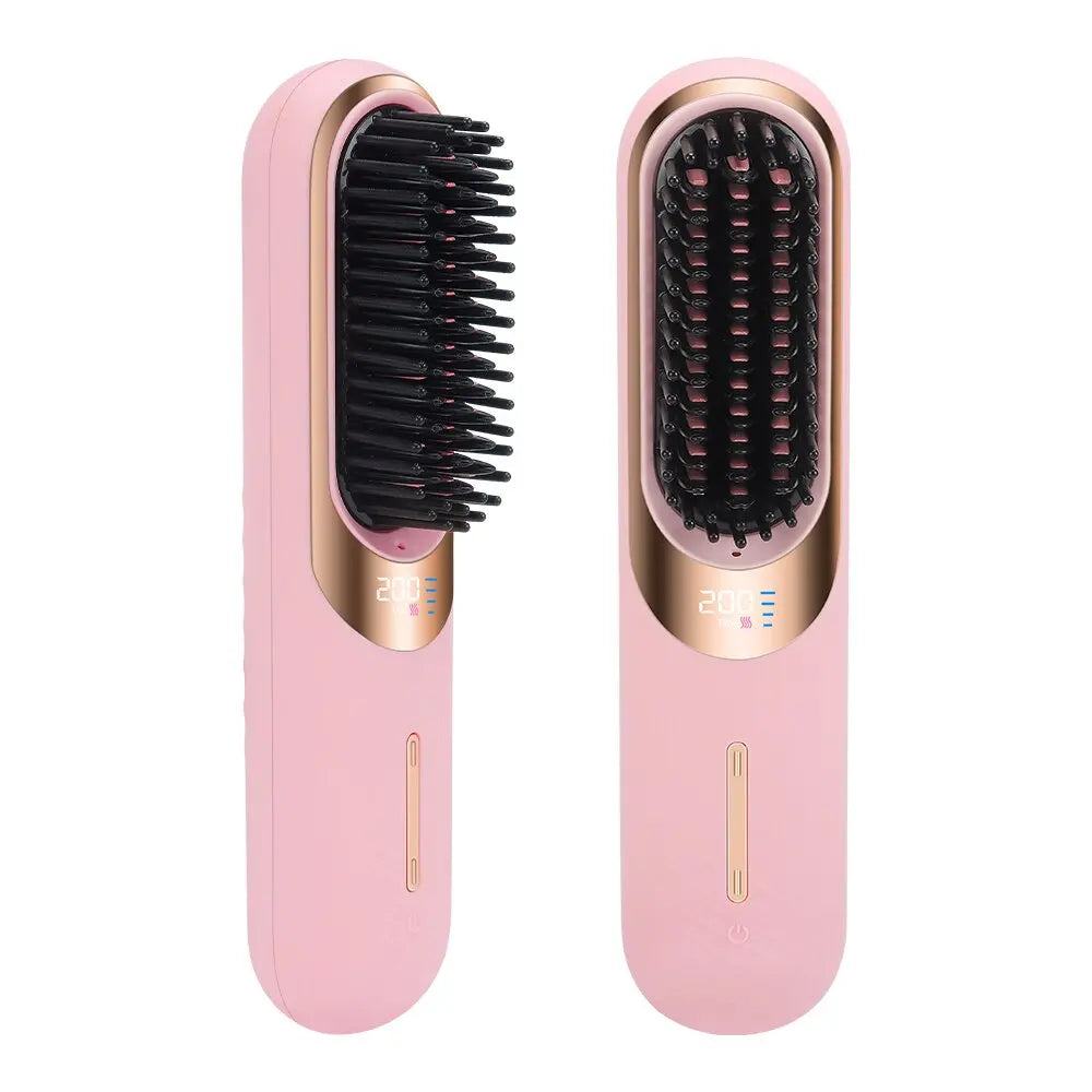 Cordless Straightening Brush Negative Ion Long Hair Straightener Brush Portable Hot Comb and Beard Straightener Brush for Men