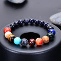 Romantic Handmade Natural Blue Sandstone Crystal Gemstone Bead Bracelet Eight Planet Solar System Universe Galaxy Jewelry