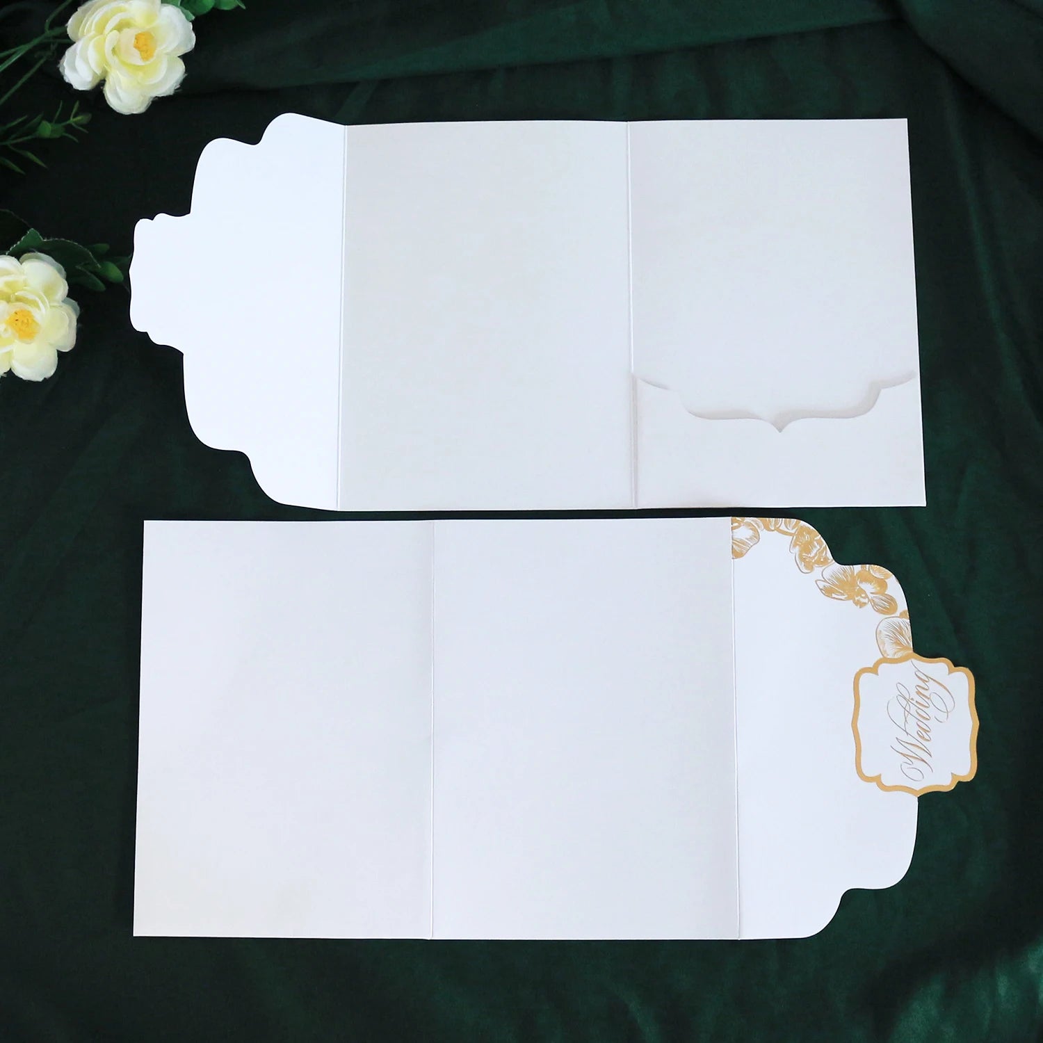 Custom Gold Foil Tri-fold Pocket Envelope for Wedding Invitations Business Hotel Check in Card Various Color Paper Size Options