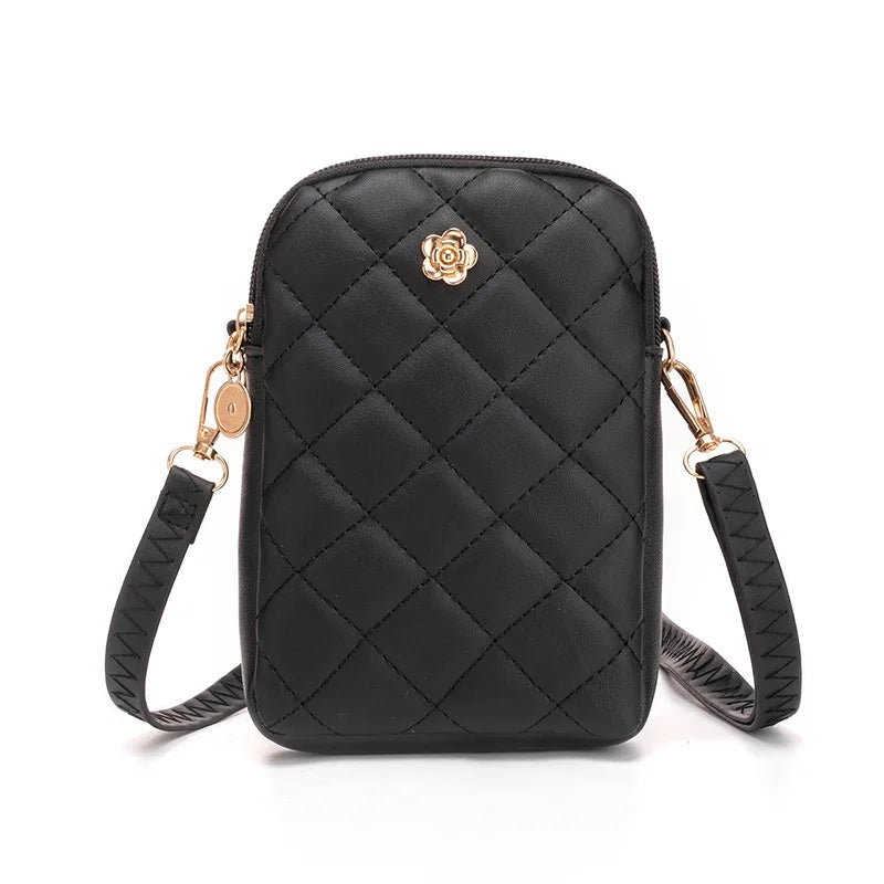 Designer Camellia Shoulder Bag Colorful Grid Crossbody Bag Portable Zipper Mobile Phone Bag Wallet Women Fashion Purse
