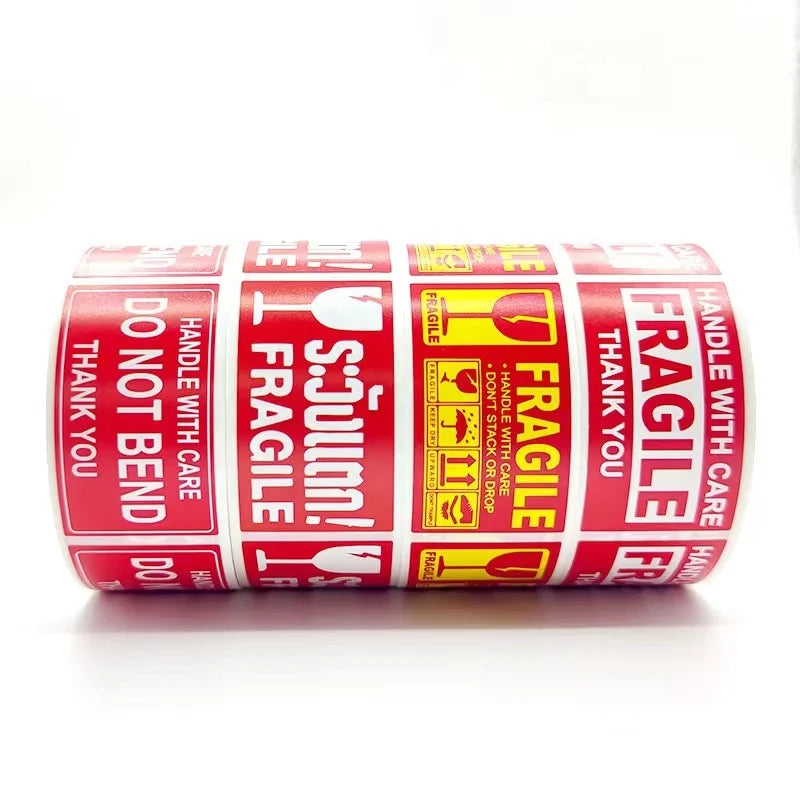 250PCS/Roll Warning Sign 25*45mm Wholesale Adhesive Round Label Sticker for Fragile Products Box Packaging Decoration