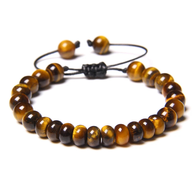 Natural Stone Rondelle Amethysts Bracelets for Women Handmade Cord Braided Men Gemstone Bracelet Adjustable Tiger Eye Stone