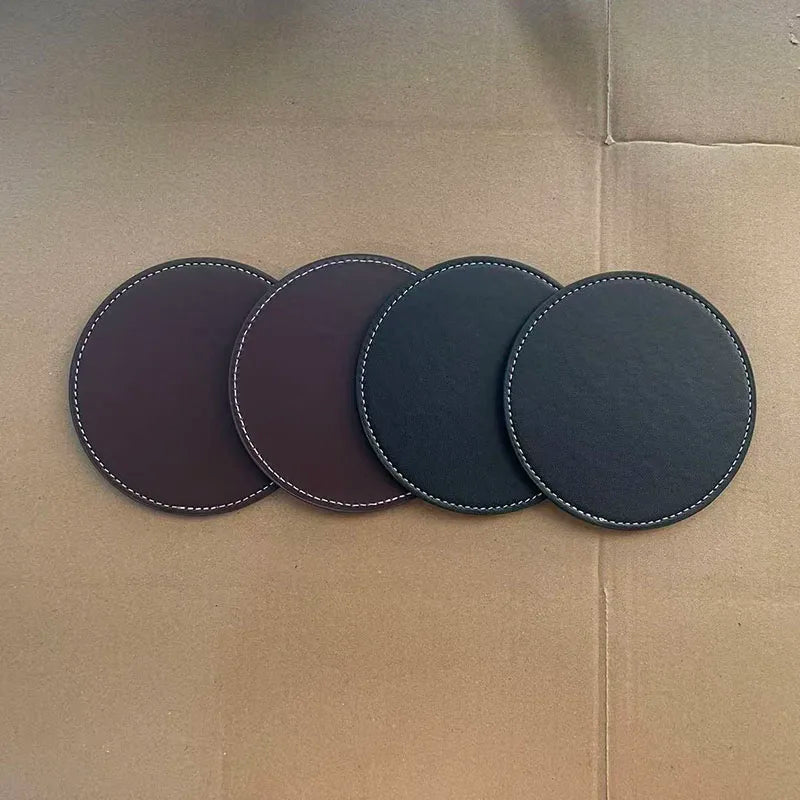 Custom Logo Cheap Price Wholesale Round Cup Coaster Pu Leather Coaster Set Pu Cup Coaster Cheap Cup Mat for Promotion
