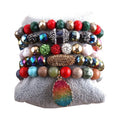 Fashion Custom Jewelry Elastic Xmas Bracelet Natural Stone Glass Crystal Pave Bracelets Stretch Druzy Stack Bracelet Set