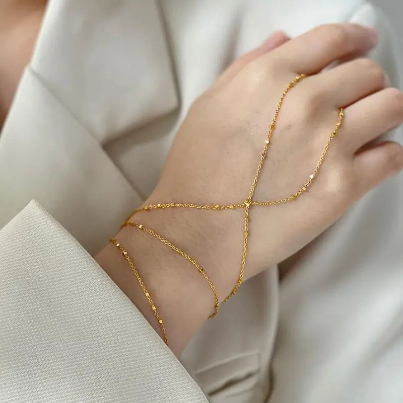 Design Retro Temperament Finger Chain Bracelet High-grade Sense Hand Decoration for Women Ring Chain Bracelet