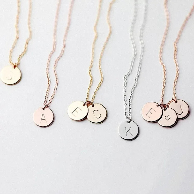 18K Gold GP Personalised Initial Alphabet Letter Disc Charm Necklace Initial Personalised Letter Disc Necklace