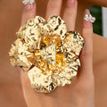 2025 Jewelry Wholesale Irregular Alloy Petal Ring Personalized Design Flower Opening Adjustable Ring for Women