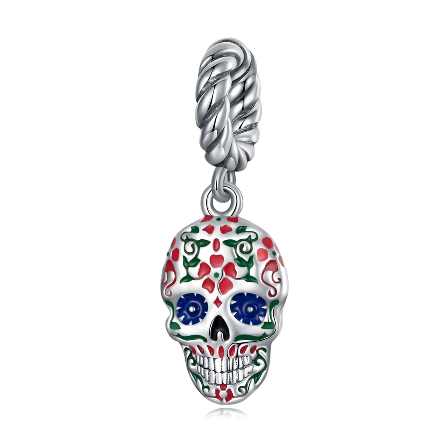 925 Sterling Silver Enamel Skull Pendant Charm Fit for Necklace & Bracelet Fashion Jewelry DIY with Silver Beads SCC2361