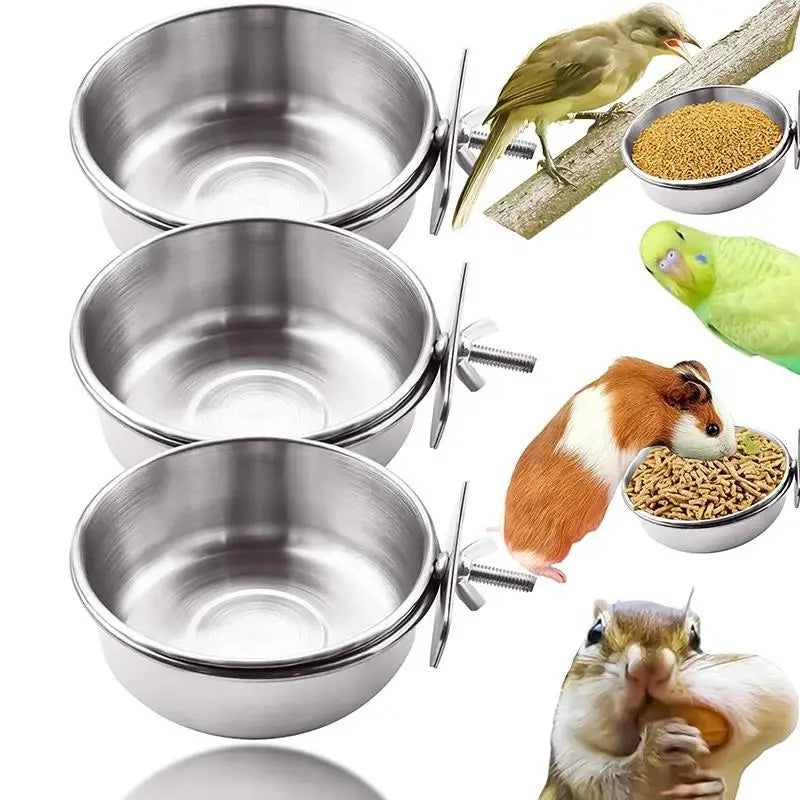 Stainless Steel Bird Feeding Dish Cups Bird Feeder Metal Food Water Bowl Pet Cage Cups Holder for Bird