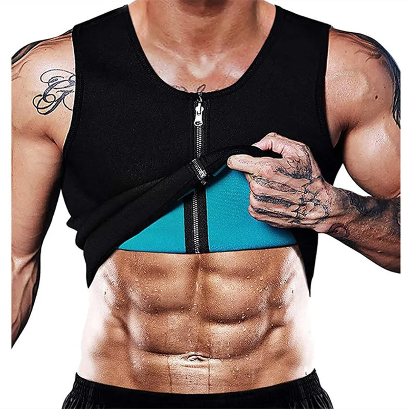 Hot Neoprene Men Waist Trainer Vest Sauna Suit Corset Body Shaper Zipper Tank Top Workout Shirt
