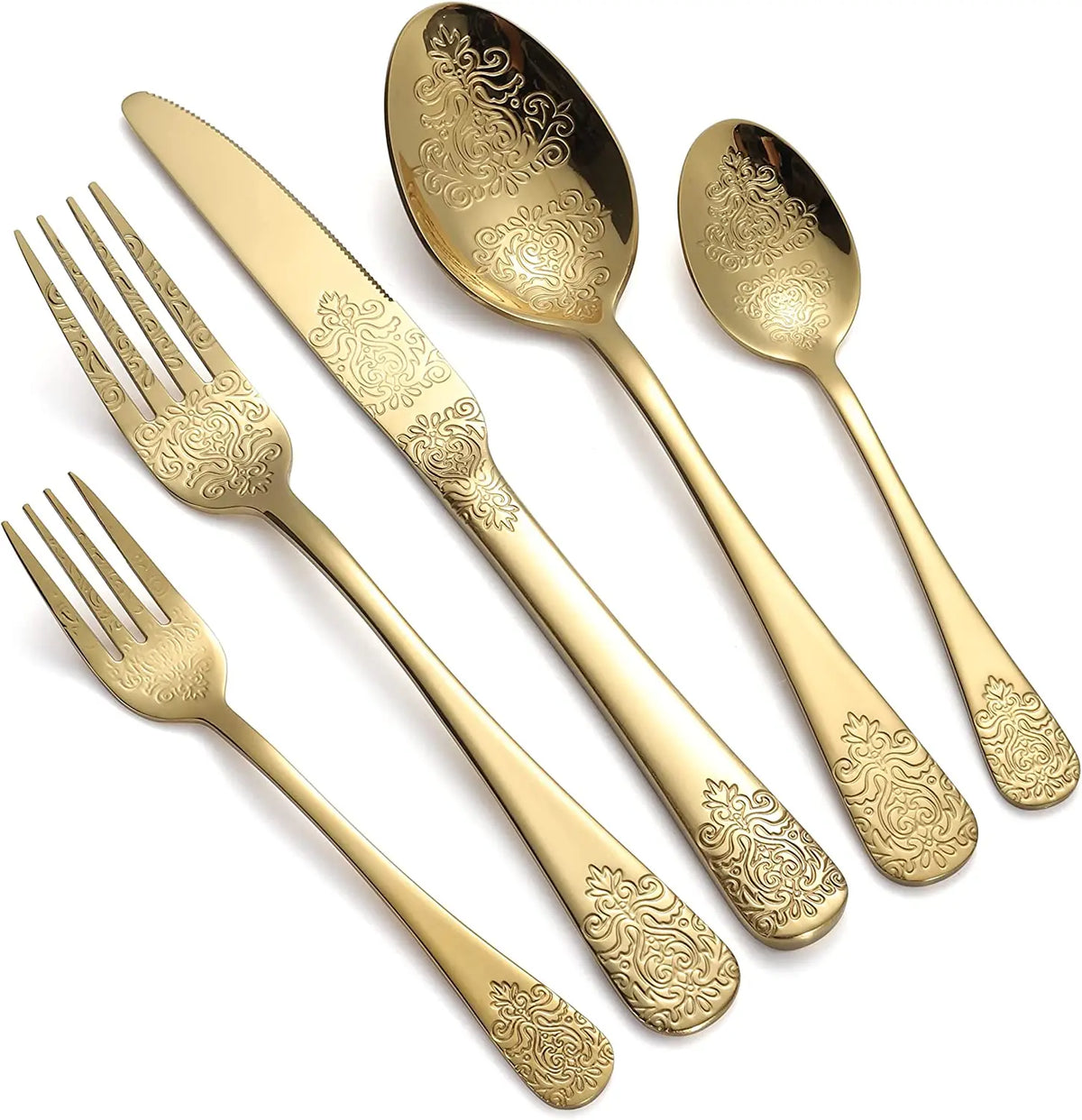 24 Piece Stainless Steel Tableware Flower Pattern Cutlery Set Modern Luxury Silverware Set