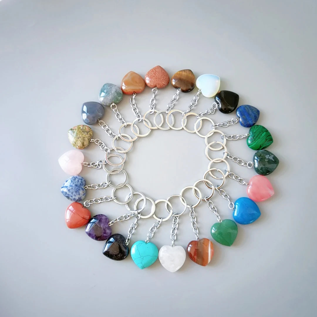 DIY Factory direct love heart crystal keychain real crystals keychains natural