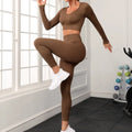 FLW Women's Long Sleeve Yoga Suit Seamless Fitness Crop Top Leggings Breathable Sportswear Workout Athletic Gym Fitness Set High
