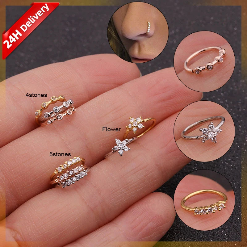Wholesale Fashion Fashion Piercing Septum Surgical Steel Ear Cartilage Ring Nose Ring with Zircon