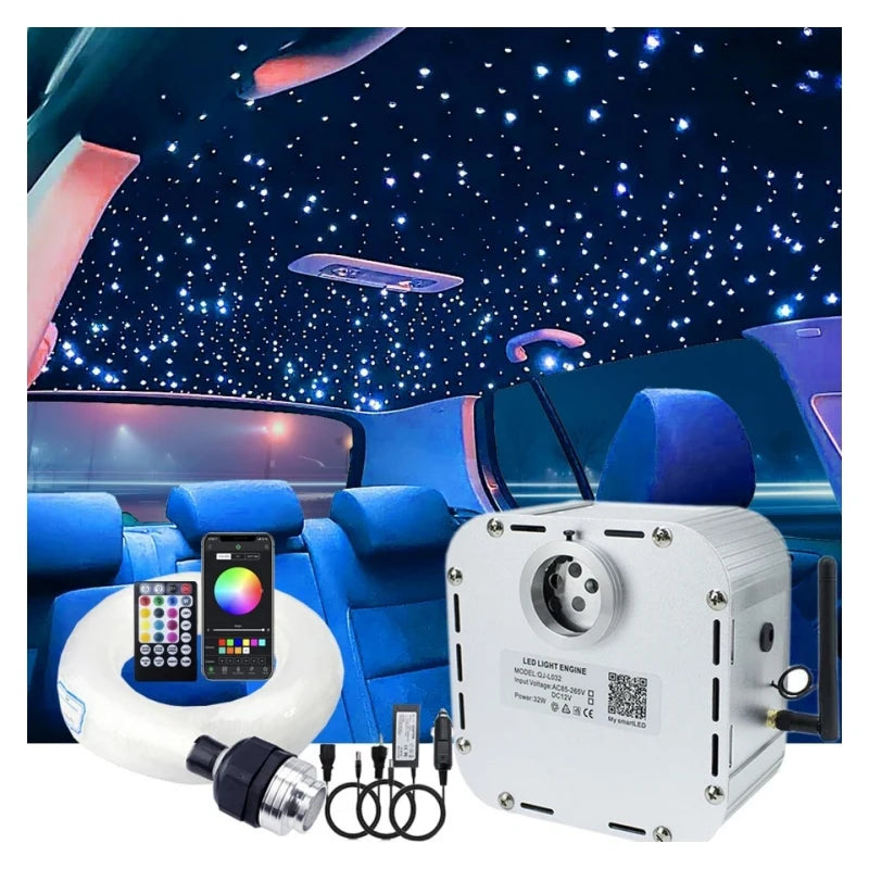 JINXIN 32W Twinkle RGBW LED Fiber Optic Lighting Starlight Headliner Kit by Music APP Controlled for Car/Home Theater