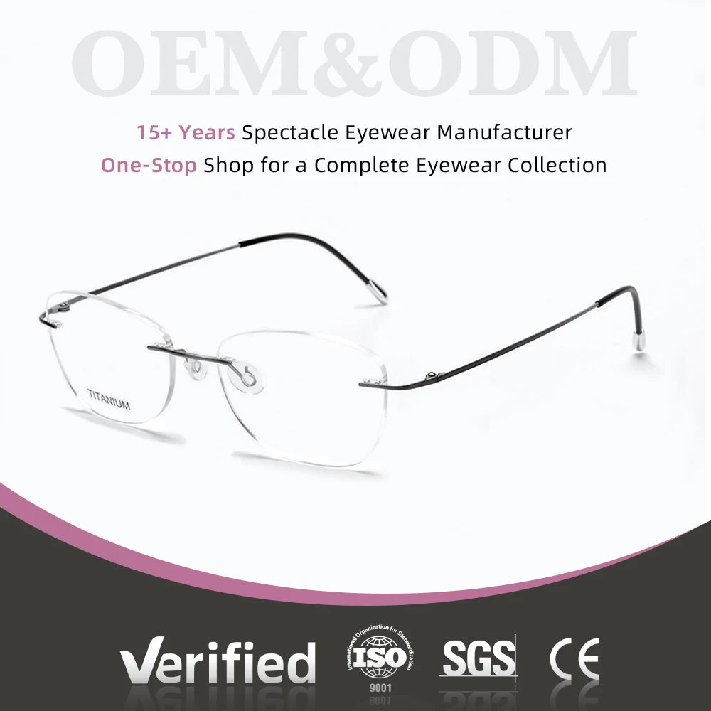 Wholesale Dropshipping Custom Rimless Rectangle Luxury 2026 Ultralight Titanium Prescription Optical Eyeglasses for Unisex