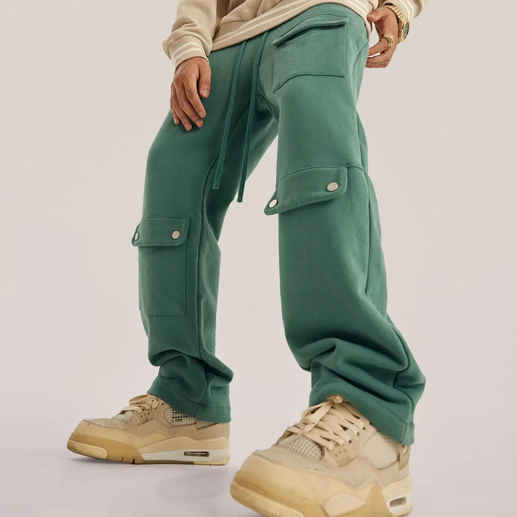 Heavy Weight Style Old Brushed Velvet Multi-pocket Work Pants Loose Heavyweight Sweatpants Street Pants