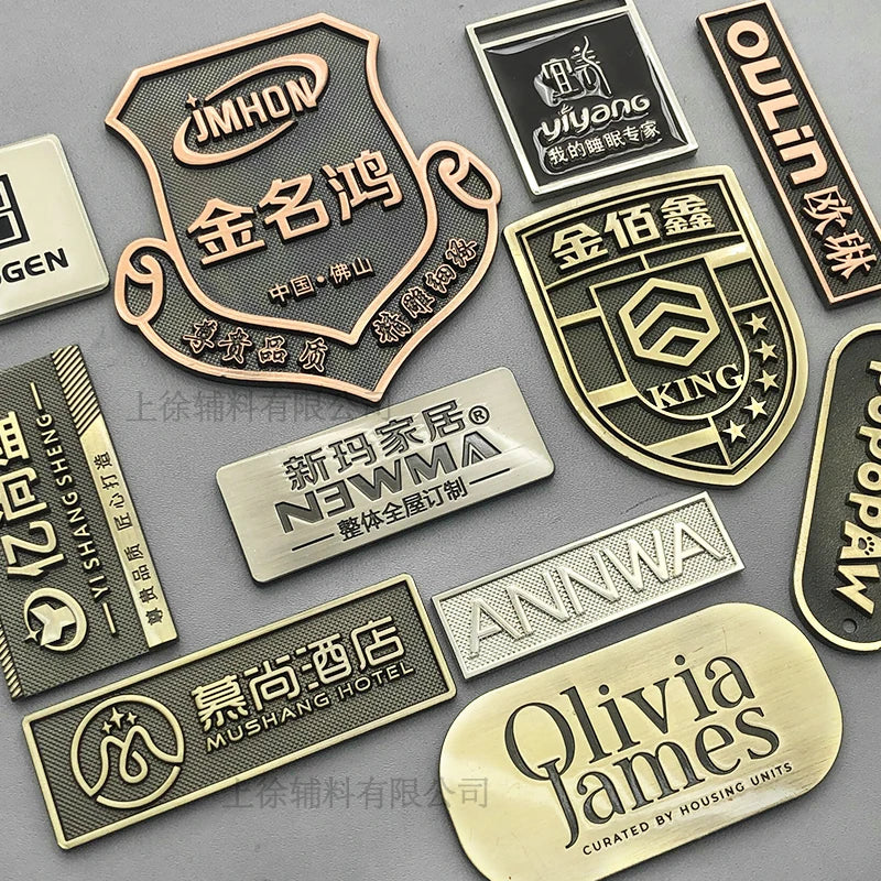 Wholesale Custom Engraved LOGO Square Retro Color Metal Label for Garment Clothes Handbag Furniture Tag