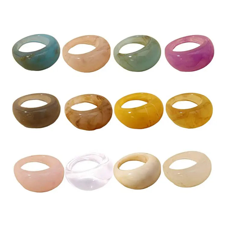 2023 Trendy Acrylic Chunky Rings Personalized Transparent White Multi-color Rendering Resin Rings Acrylic Ring for Women Men