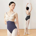 Women Ballet Leotards Adult Embroidery Mesh Splice Leotard Girls Gymnastics Training Dance Wear