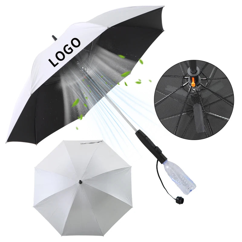 Fashion Sunscreen Outdoor Summer Umbrella with Fan and Mist Spray Fan Function Umbrella with Battery Water Bottle Umbrella