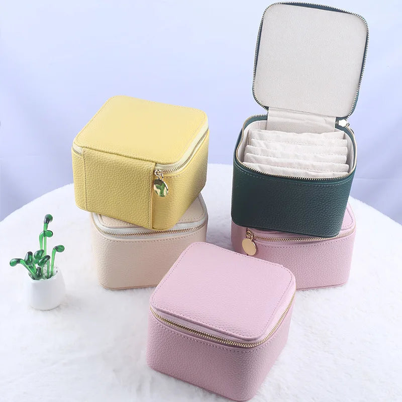 Genuine Leather Gift Boxes Packaging Tool Storage Box Mini Slim Jewelry Earring Box Travel Gift