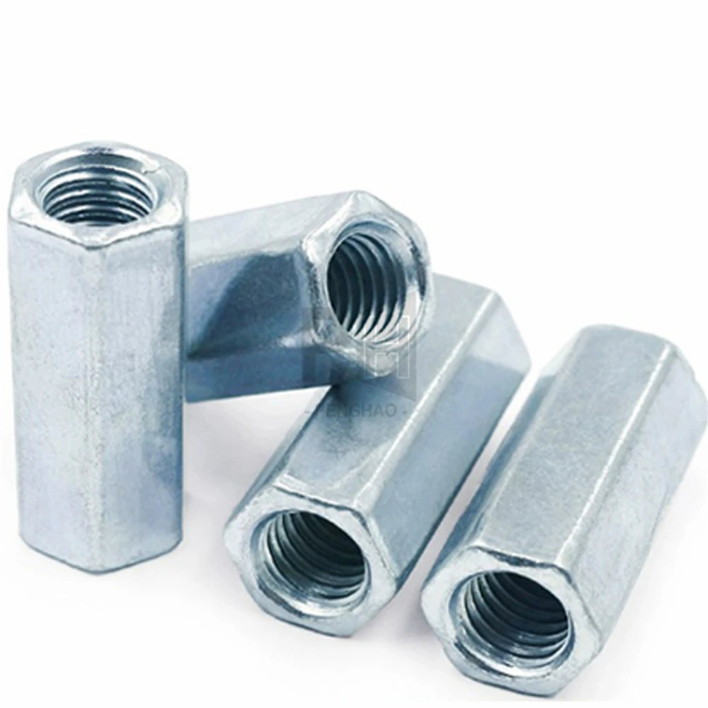 Steel Hex Rod Coupling Nuts Connection Thread Nut Galvanized Zinc Plating Long Hex Nut M5 M6 M8 M10 M12 M14 M16 M18 M20