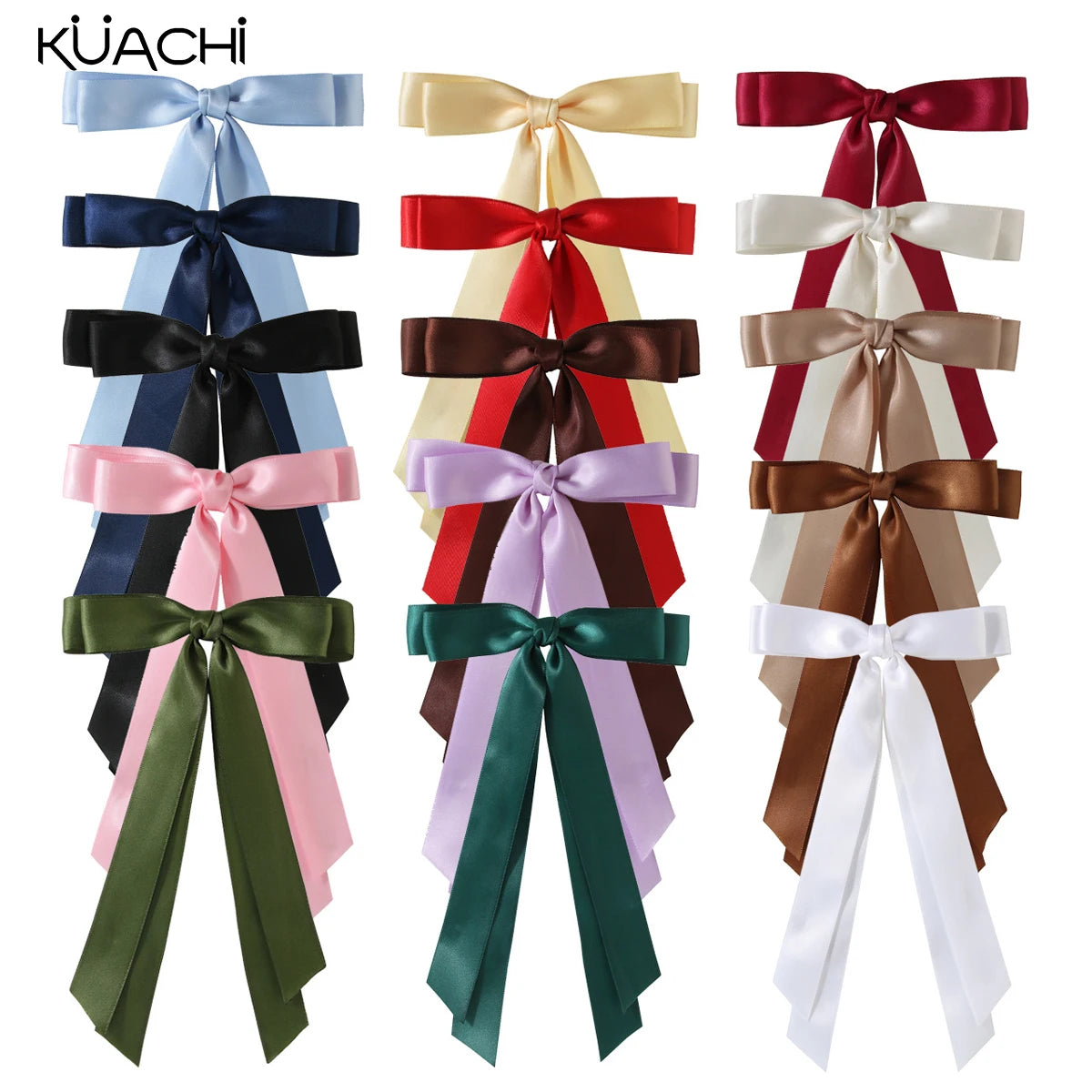 KUACHI Manufacturers Wholesale Polyester Double Layer Bow Hair Clips Custom Sweet Satin Girl Hair Bows Women Hair Accessories