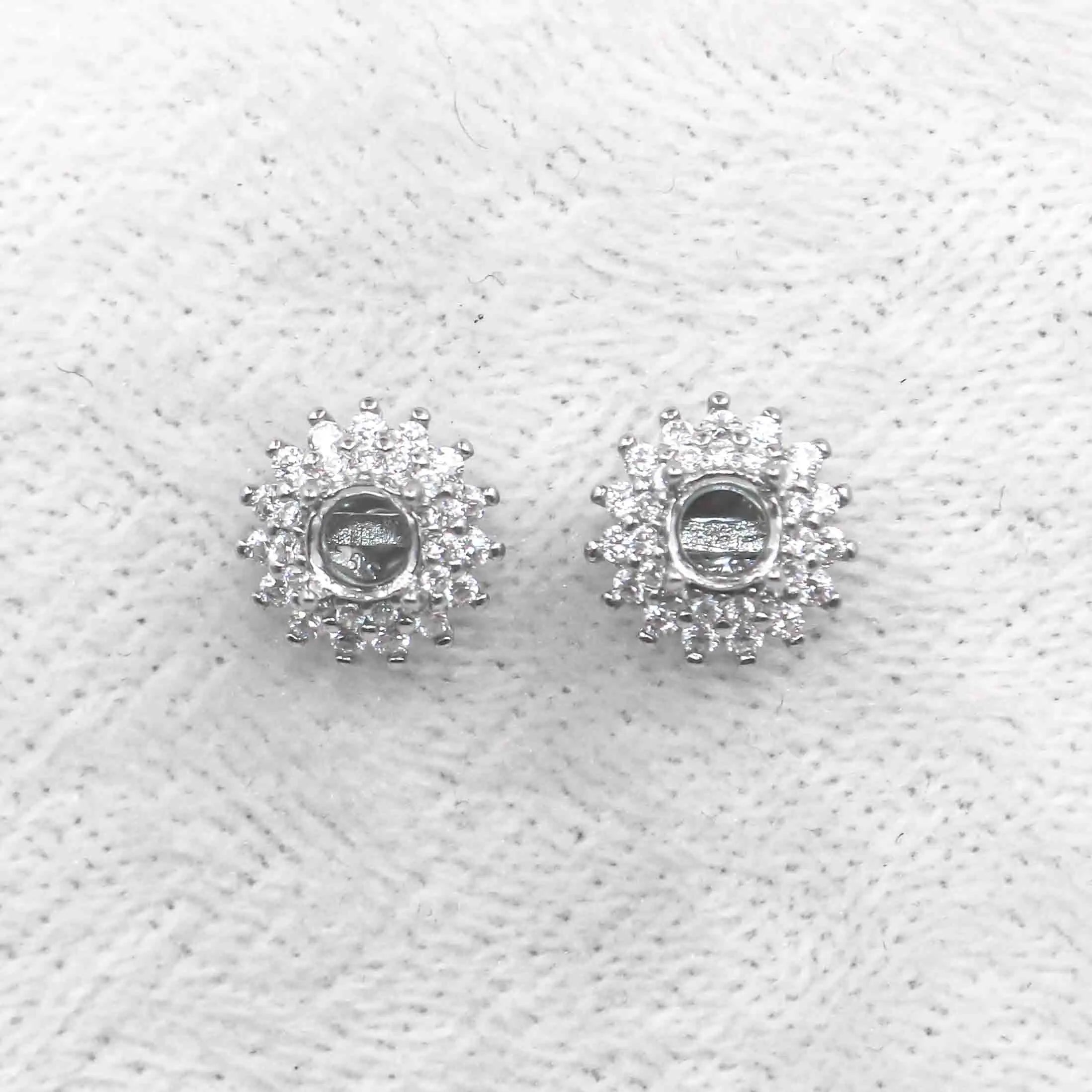 Sterling Silver 4mm/5mm/6mm/7mm/8mm Semi Mount Stud Earrings Empty Support Blank Claw Setting Without Center Stone for DIY Inlay