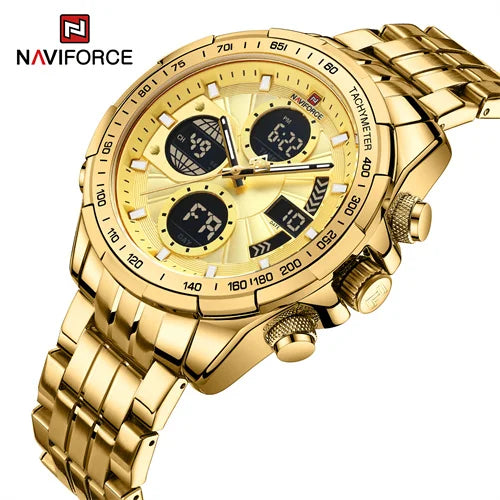 NAVIFORCE 9197S SGG New Men's Analog Digital Stainless Steel Watches Big Dial Sports Waterproof Wrist Watch Quartz Clock