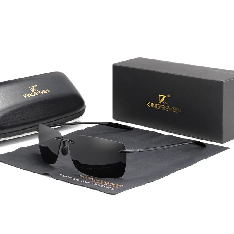 For KINGSEVEN TR90 Anti-Radiation Polarized Square Frameless Sun Glasses for Men Women Brand Designer 7025 Rimless Mirror Lens