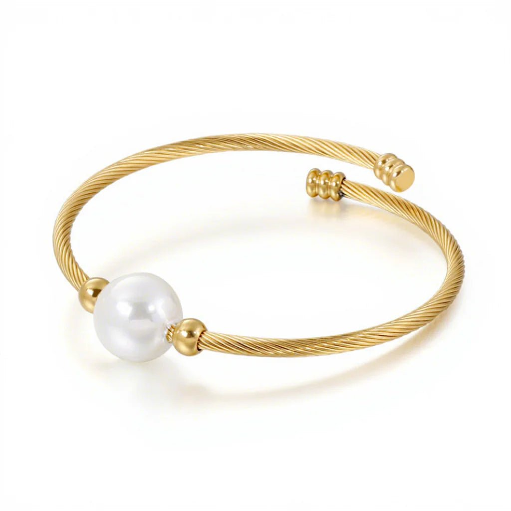 Elegant Women Stainless Steel Pearl Charms Cuff Bangle for Jewelry Accessories Gift OEM
