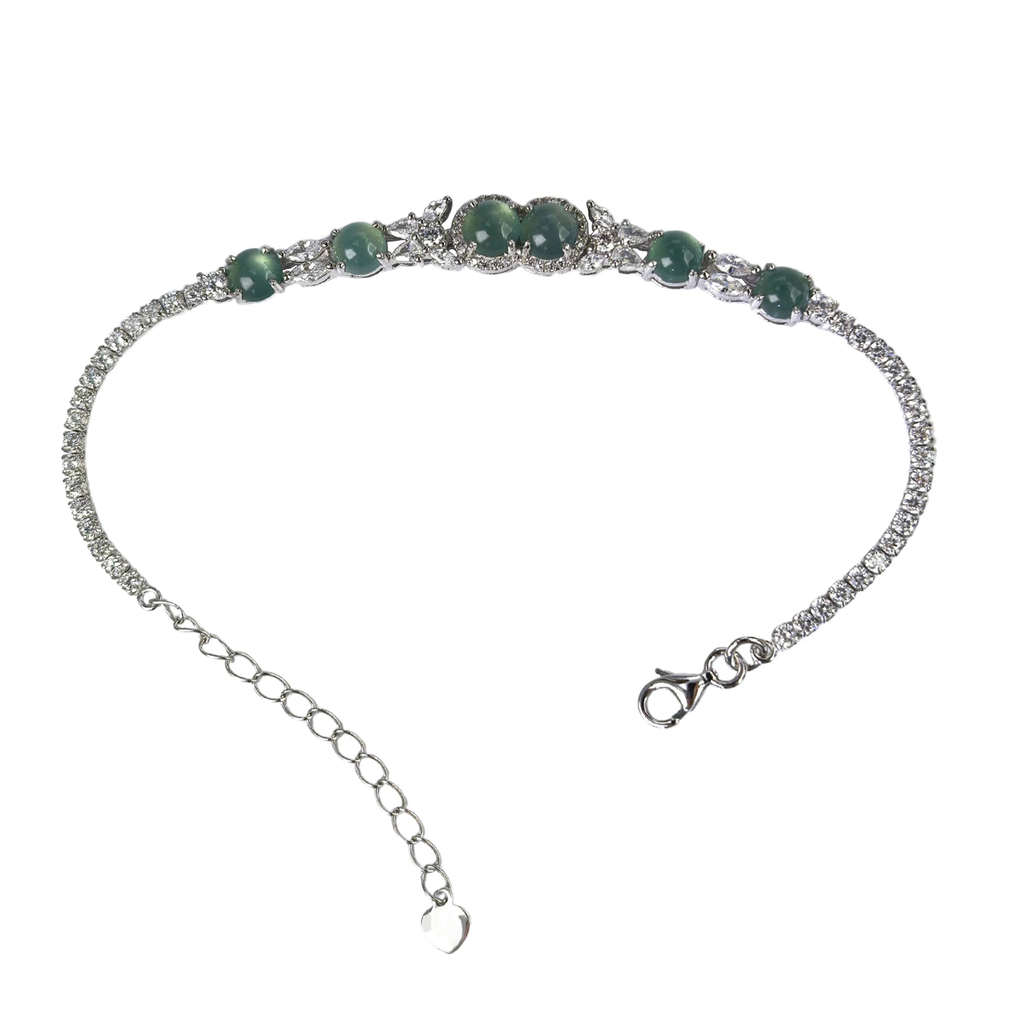 Elegant Rhodium Plated Silver 925 Jewelry Natural Jadeite Bracelet for Women Anniversary Gift