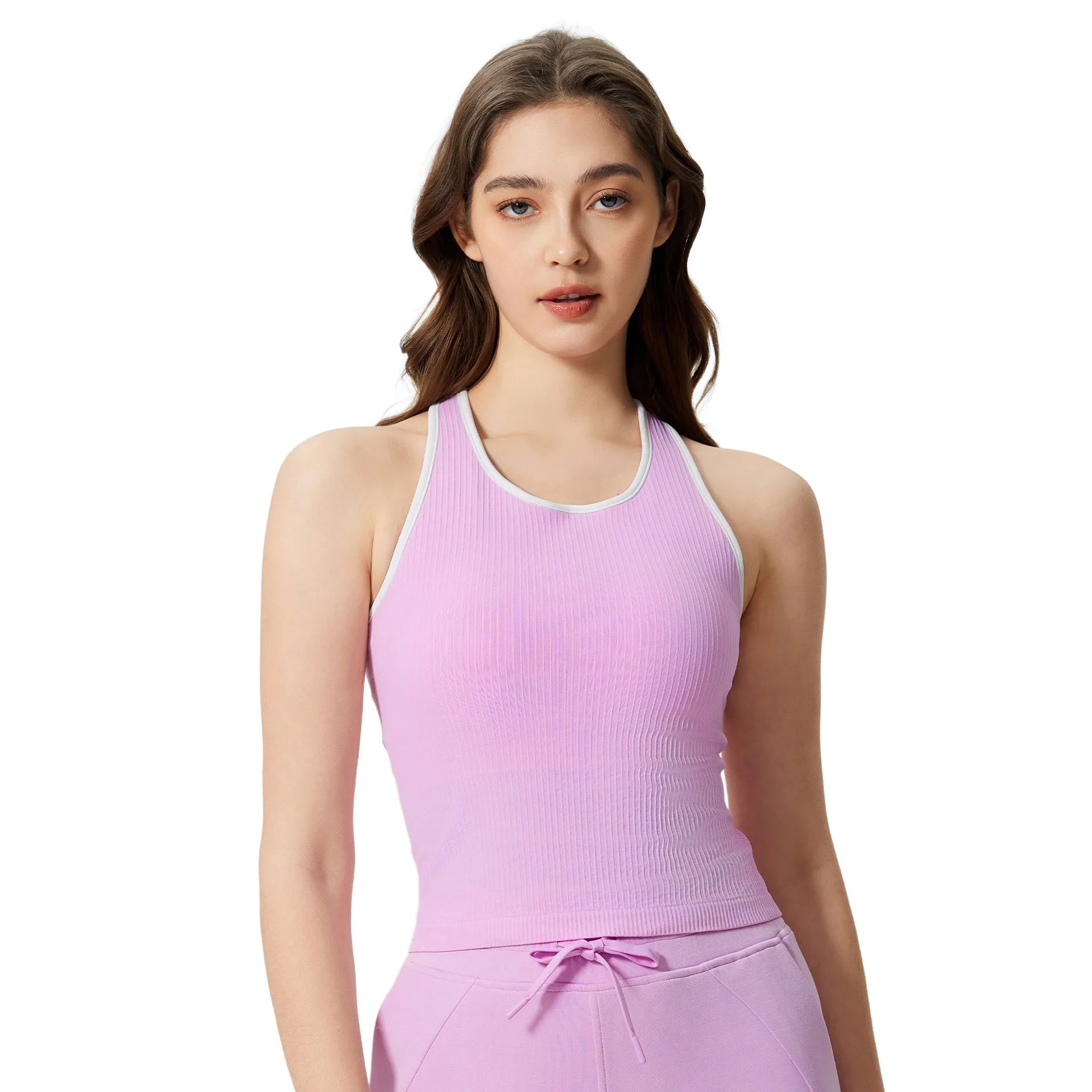 New Seamless One-piece Sports Vest for Women With Chest Cushion Contrasting Color Versatile Sleeveless Fitness Yoga Suit Top