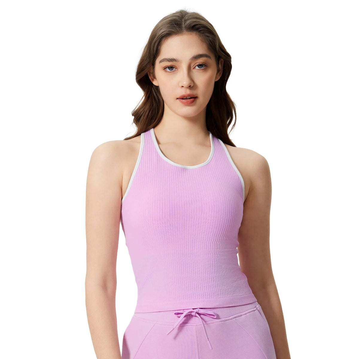 New Seamless One-piece Sports Vest for Women With Chest Cushion Contrasting Color Versatile Sleeveless Fitness Yoga Suit Top