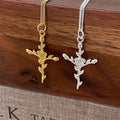 French Style Real Gold Plated Flower Crucifix Necklace 925 Sterling Silver Religion Rose Flower Cross Pendant Necklace