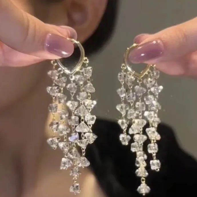 Exquisite Y2K Long Crystal Tassel Earrings for Women Fashion Geometric Dangle Drop Earrings Femme Jewelry Brincos