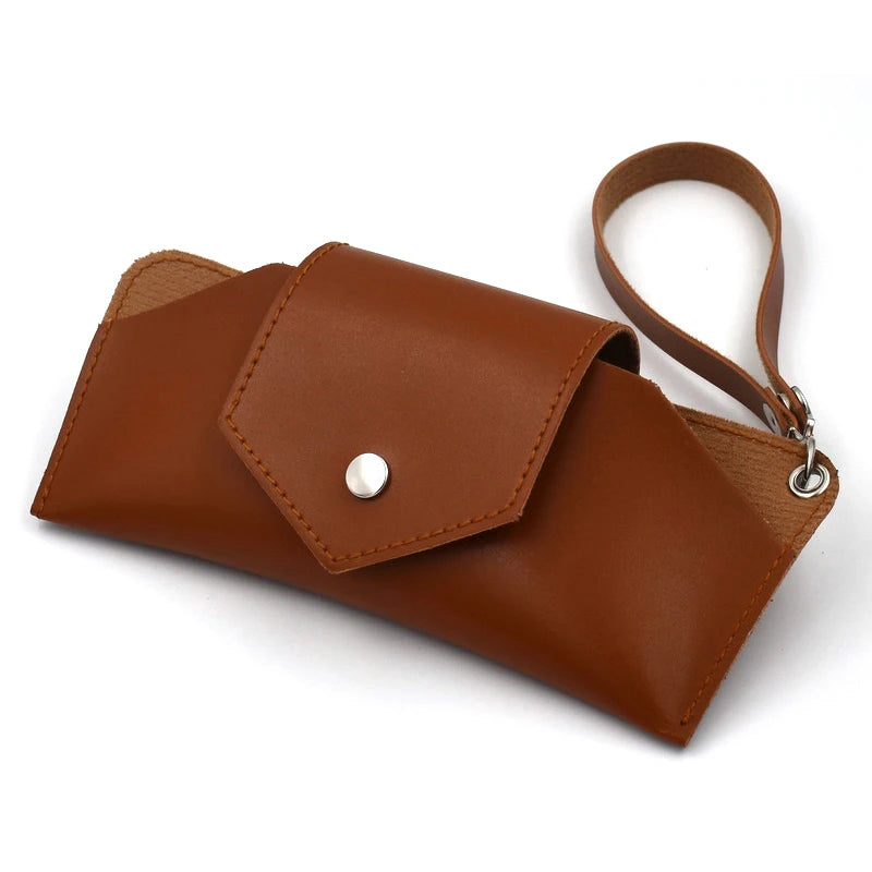 Brown Sunglasses Bag Leather Eyeglasses case Brown Sunglasses case with Snap Closure