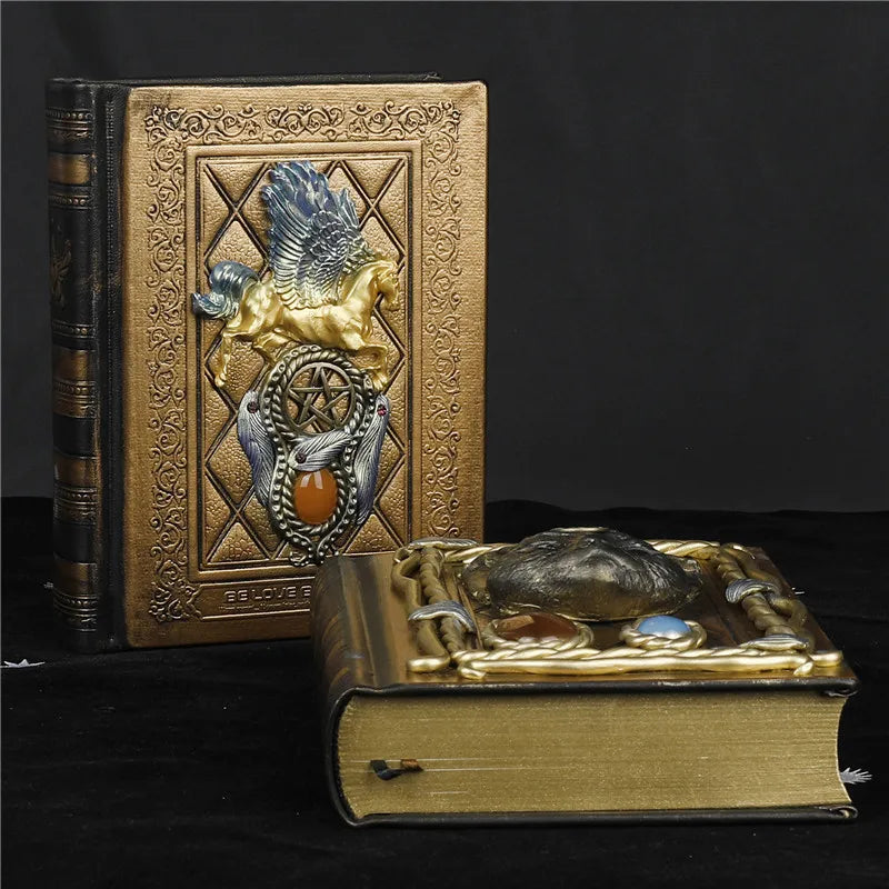 New Magic Notebook with Pegasus Pentagram Pattern Black Cat Head Creative Inlaid with Natural Crystal Stone