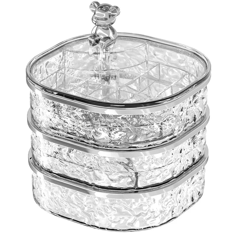 3 Layers Jewelry Organizer Clear Rotating Jewelry Box Earring Holder with Lid Various Compartments for Rings Necklace Bracelets