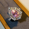 CAOSHI Big Pink Stone Shiny Luxury Women Pear Cut Engagement Rings 925 Silver Color Cubic Zirconia Rings Female