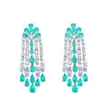 Trendy Green CZ Crystal Tassel Fringe Earrings for Women Long Zircon Earrings Dangling Drop Rhodium Plated Wedding Party Jewelry