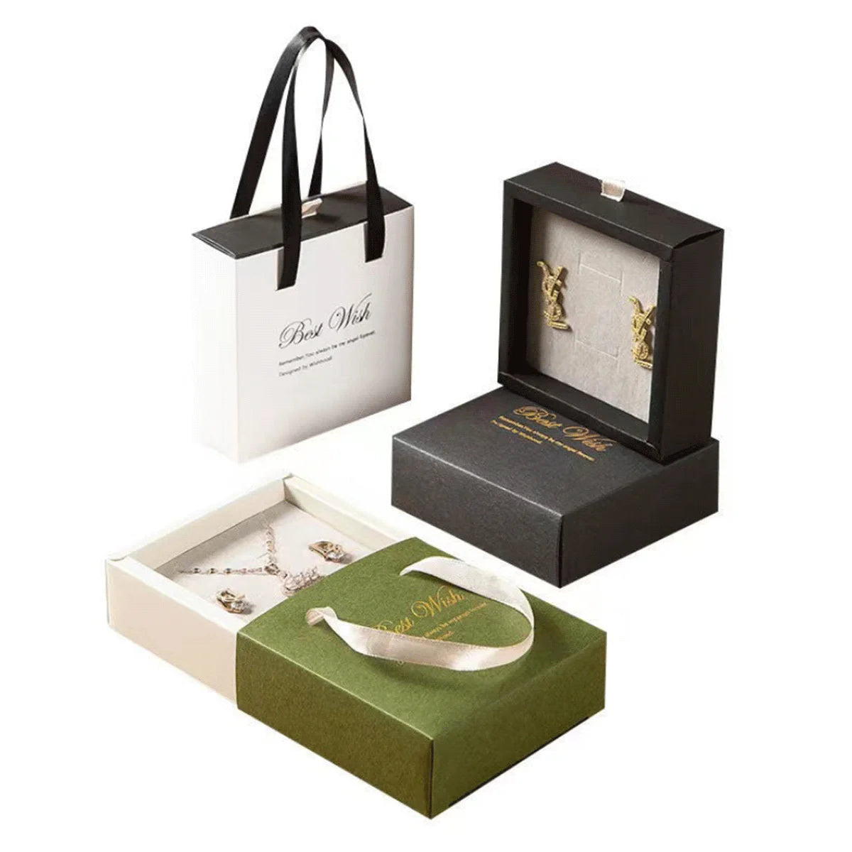 Portable Display Mini Drawer Jewelry Box Packaging   Foldable Cardboard Portable Drawer Paper Box With Handle for Jewelry