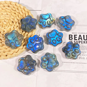 Natural Crystal Cute Labradorite Cats Paw Carving Healing Stone for Home Decoration