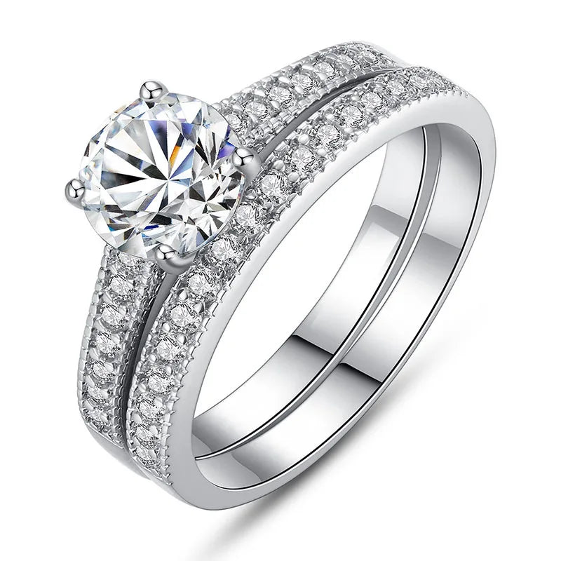 Size 6 7 8 9 10 Two Pieces Set Simple Elegant Bling Zircon Diamond Wedding Engagement Rings Jewelry for Couple Women