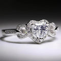 CAOSHI OEM Gorgeous Heart Design White Crystal Full Paved Imitated Moissanite Hollow Rings for Wedding Silver Plated Rings Women