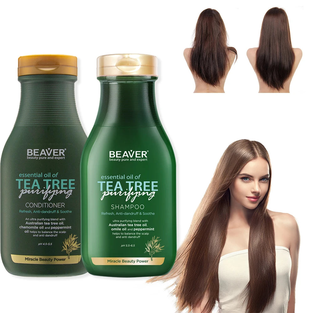 BEAVER Bulk Herbal Tea Tree Oil Sulfate Free Scalp Activating Anti-dandruff Hair Private Label Shampoo and Conditioner